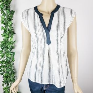 Anthro Postage Stamp Egress Split Neck Tee XS